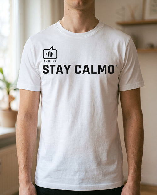 T-shirt Stay Calmo modello A bianca, uomo — fronte